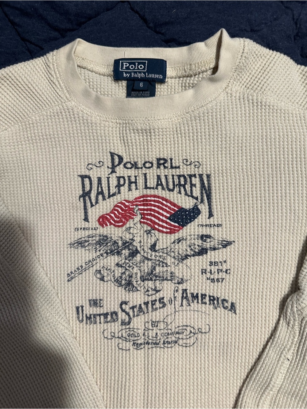 🐎Polo by Ralph Lauren Boys Cream Graphic Waffle Knit Thermal